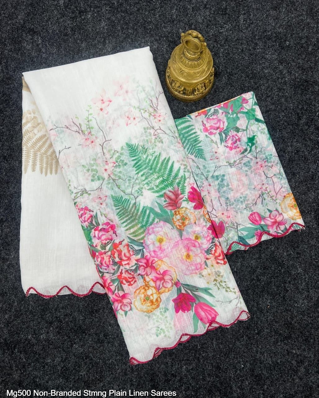 Mg500 Non-Branded Stmng Plain Linen Sarees