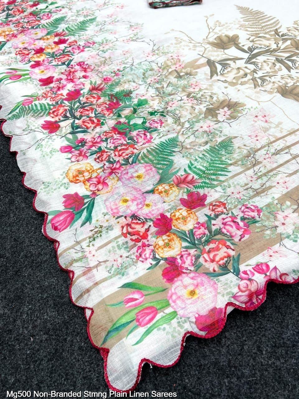 Mg500 Non-Branded Stmng Plain Linen Sarees