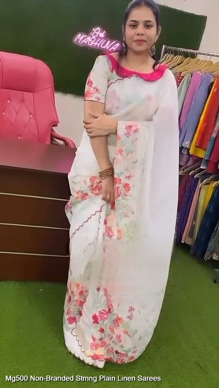 Mg500 Non-Branded Stmng Plain Linen Sarees