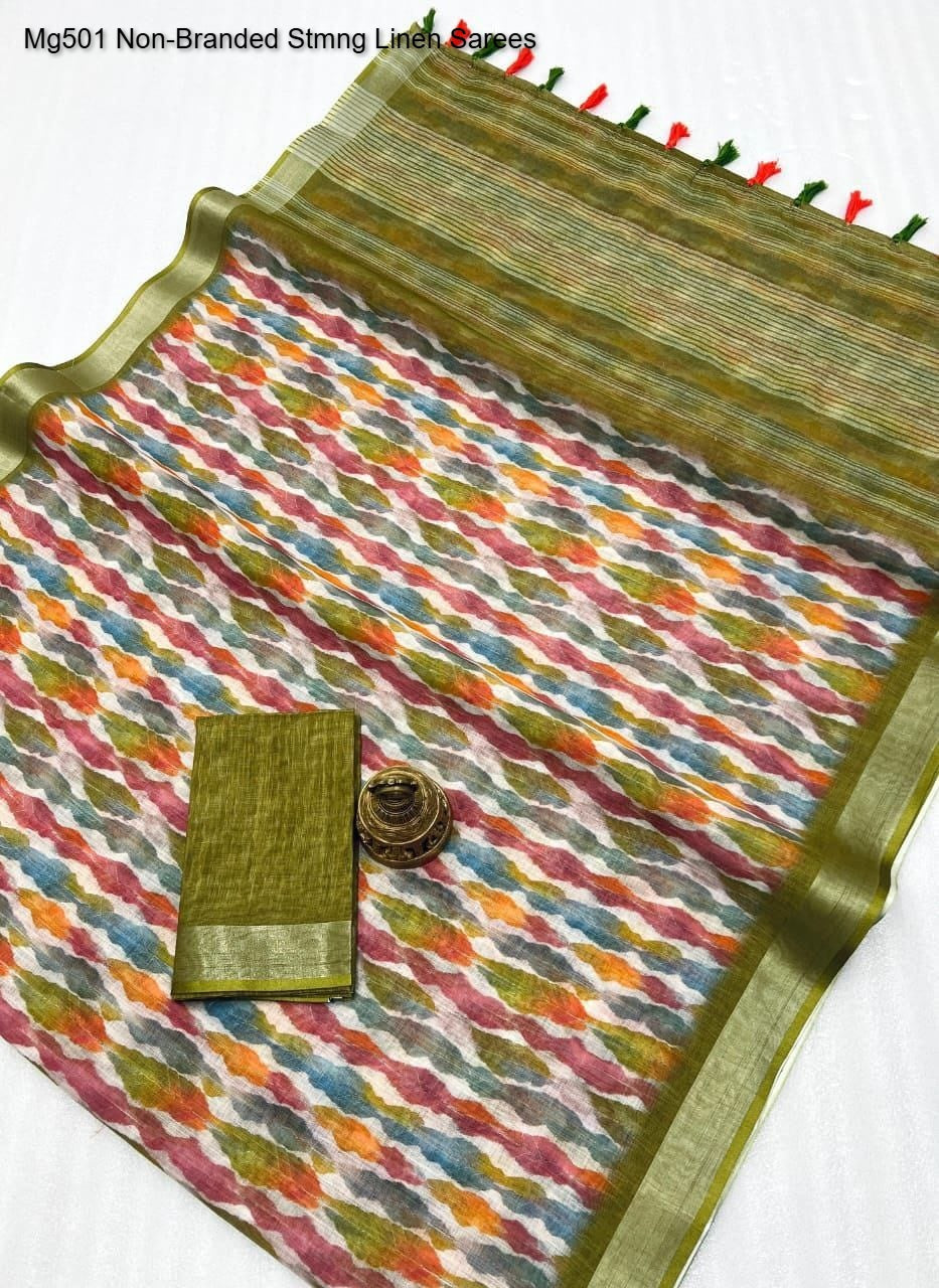 Mg501 Non-Branded Stmng Linen Sarees