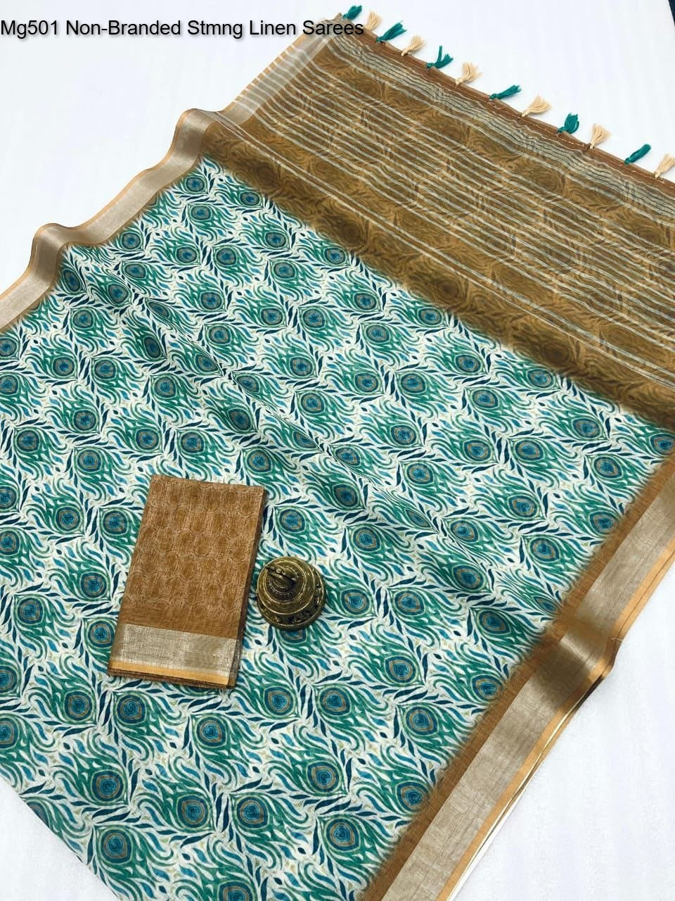 Mg501 Non-Branded Stmng Linen Sarees