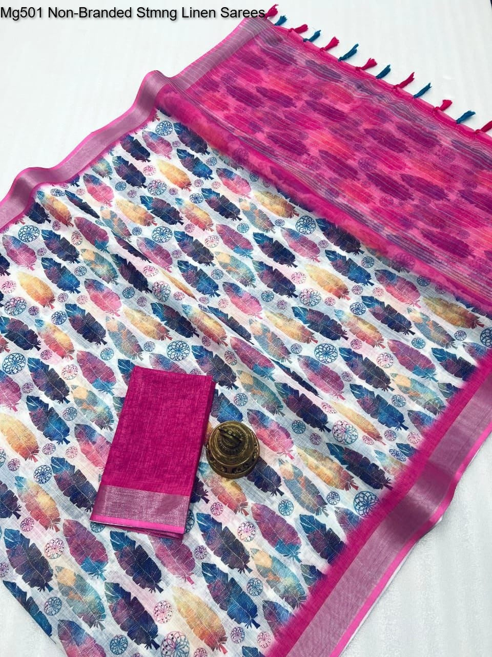 Mg501 Non-Branded Stmng Linen Sarees