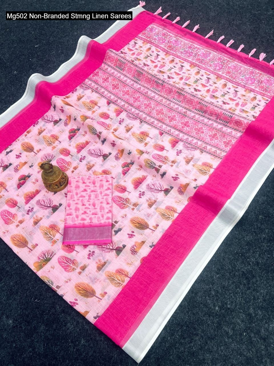 Mg502 Non-Branded Stmng Linen Sarees