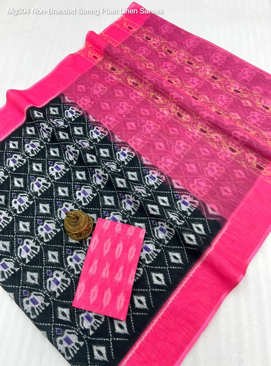Mg504 Non-Branded Stmng Plain Linen Sarees