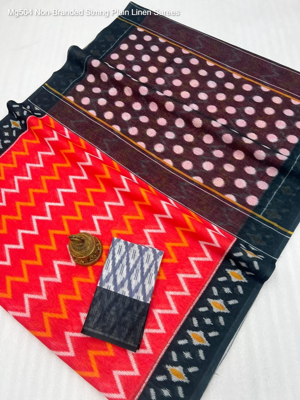 Mg504 Non-Branded Stmng Plain Linen Sarees