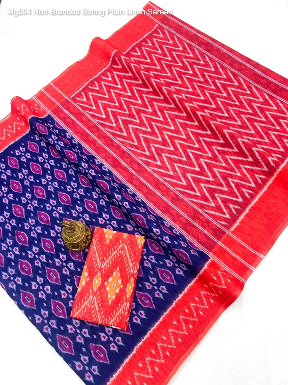 Mg504 Non-Branded Stmng Plain Linen Sarees