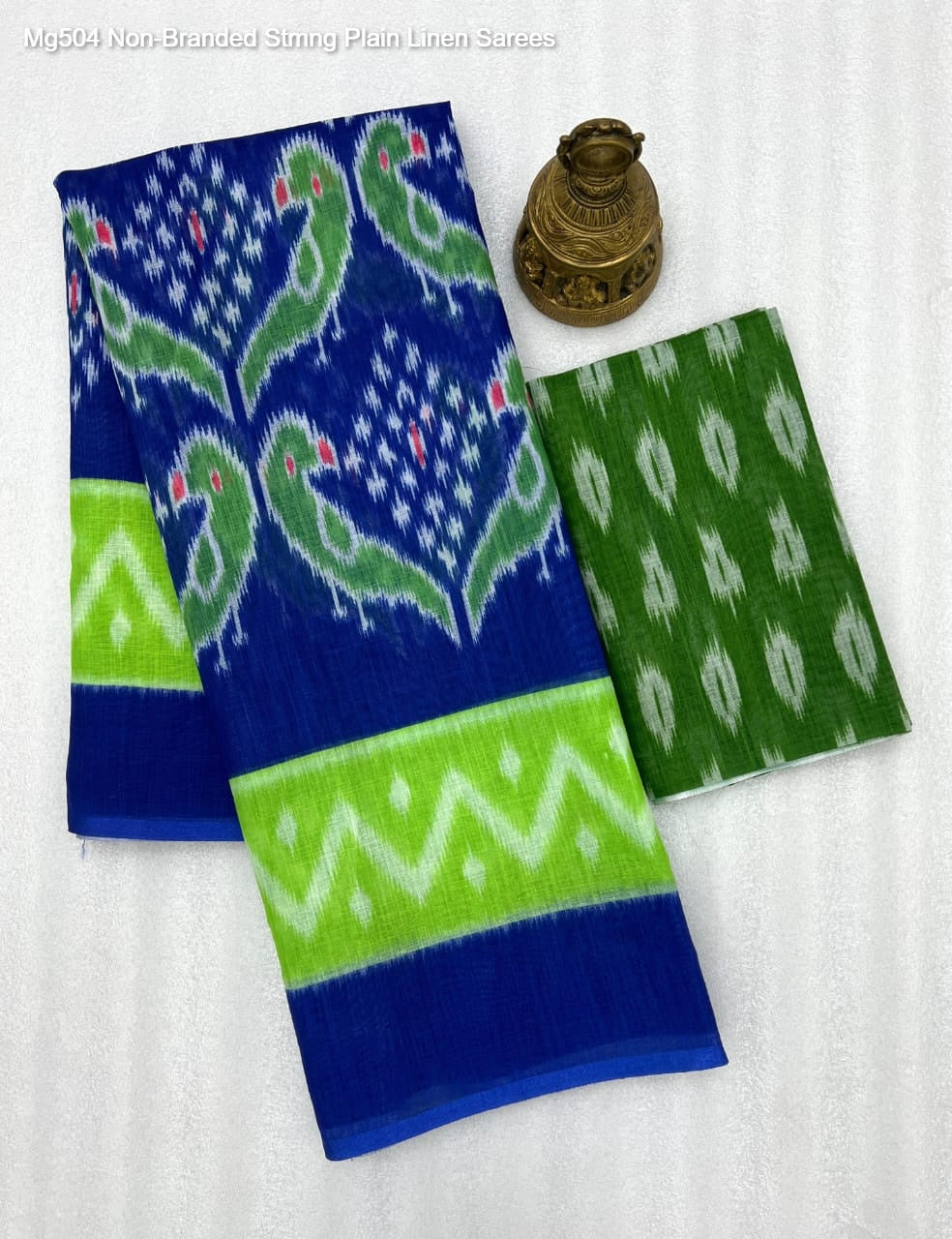 Mg504 Non-Branded Stmng Plain Linen Sarees