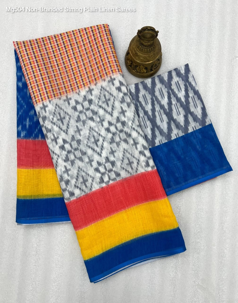 Mg504 Non-Branded Stmng Plain Linen Sarees