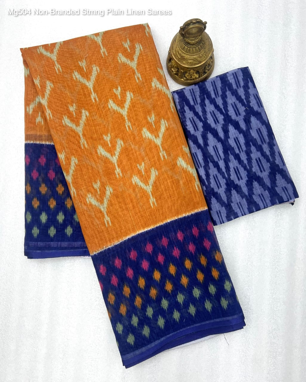 Mg504 Non-Branded Stmng Plain Linen Sarees