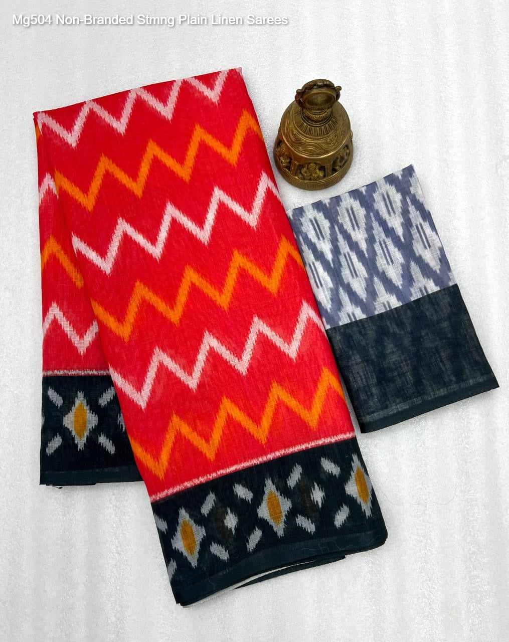 Mg504 Non-Branded Stmng Plain Linen Sarees