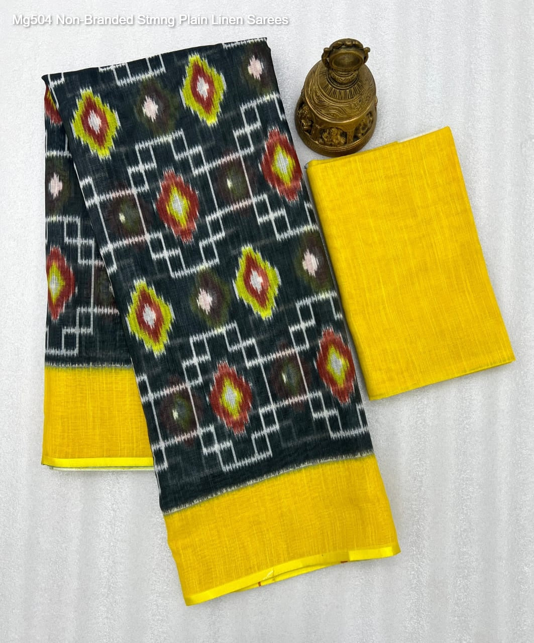 Mg504 Non-Branded Stmng Plain Linen Sarees