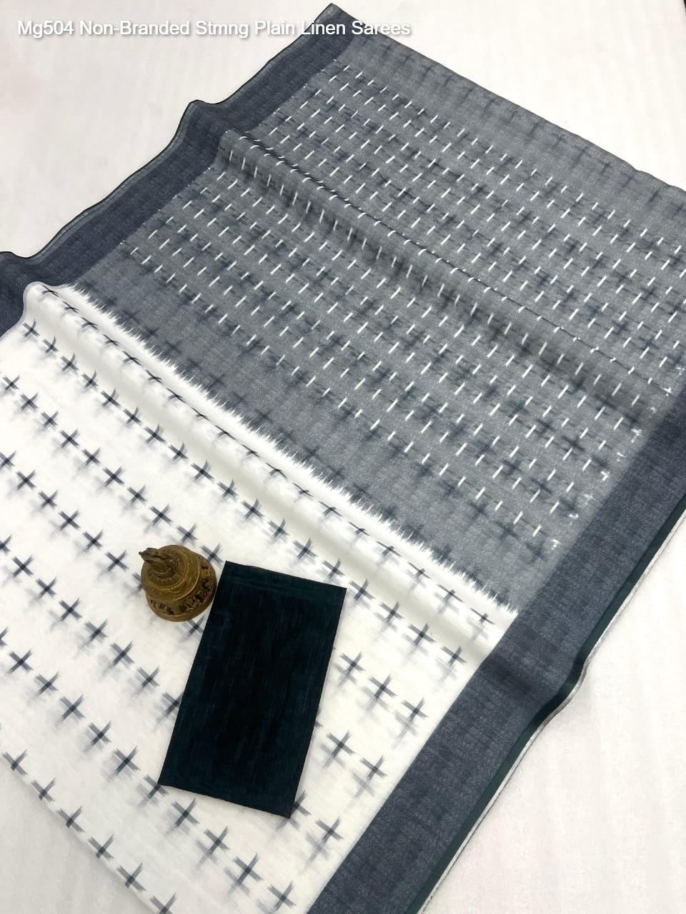 Mg504 Non-Branded Stmng Plain Linen Sarees