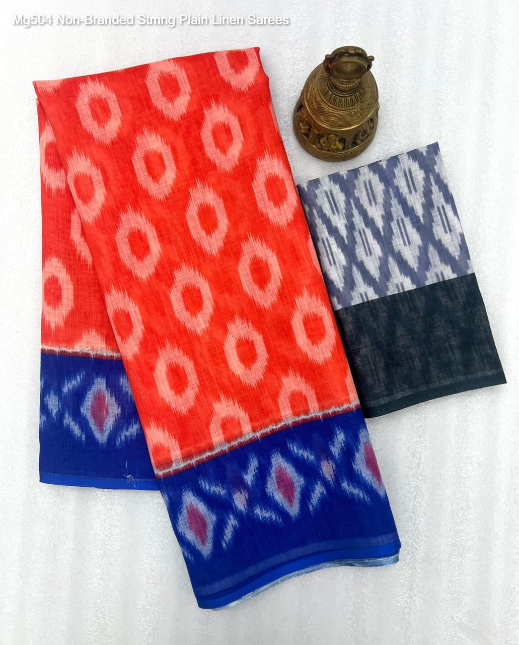 Mg504 Non-Branded Stmng Plain Linen Sarees