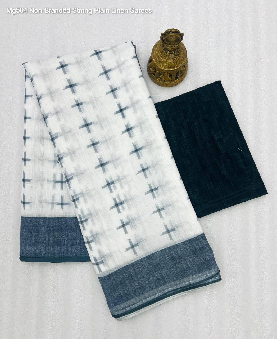 Mg504 Non-Branded Stmng Plain Linen Sarees