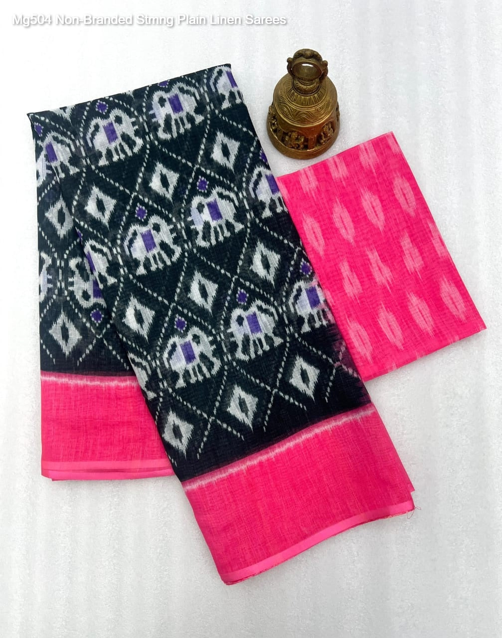 Mg504 Non-Branded Stmng Plain Linen Sarees