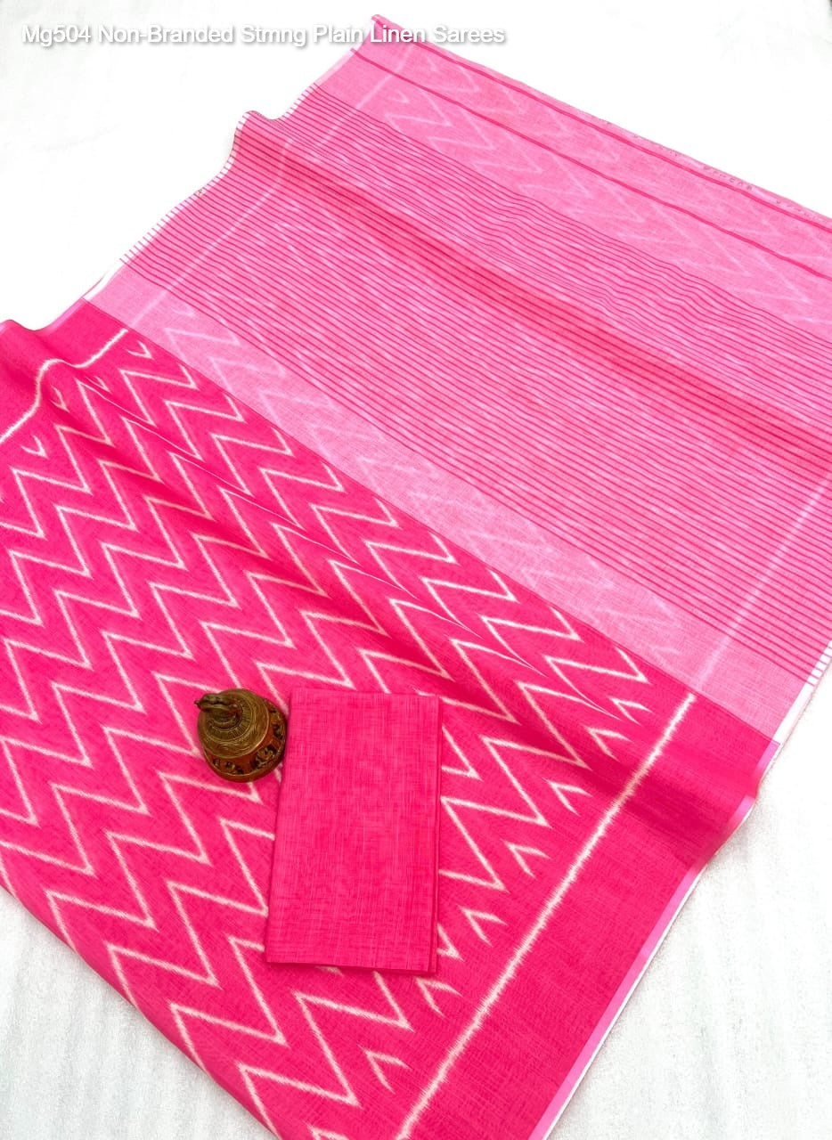 Mg504 Non-Branded Stmng Plain Linen Sarees