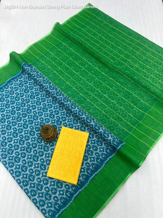 Mg504 Non-Branded Stmng Plain Linen Sarees