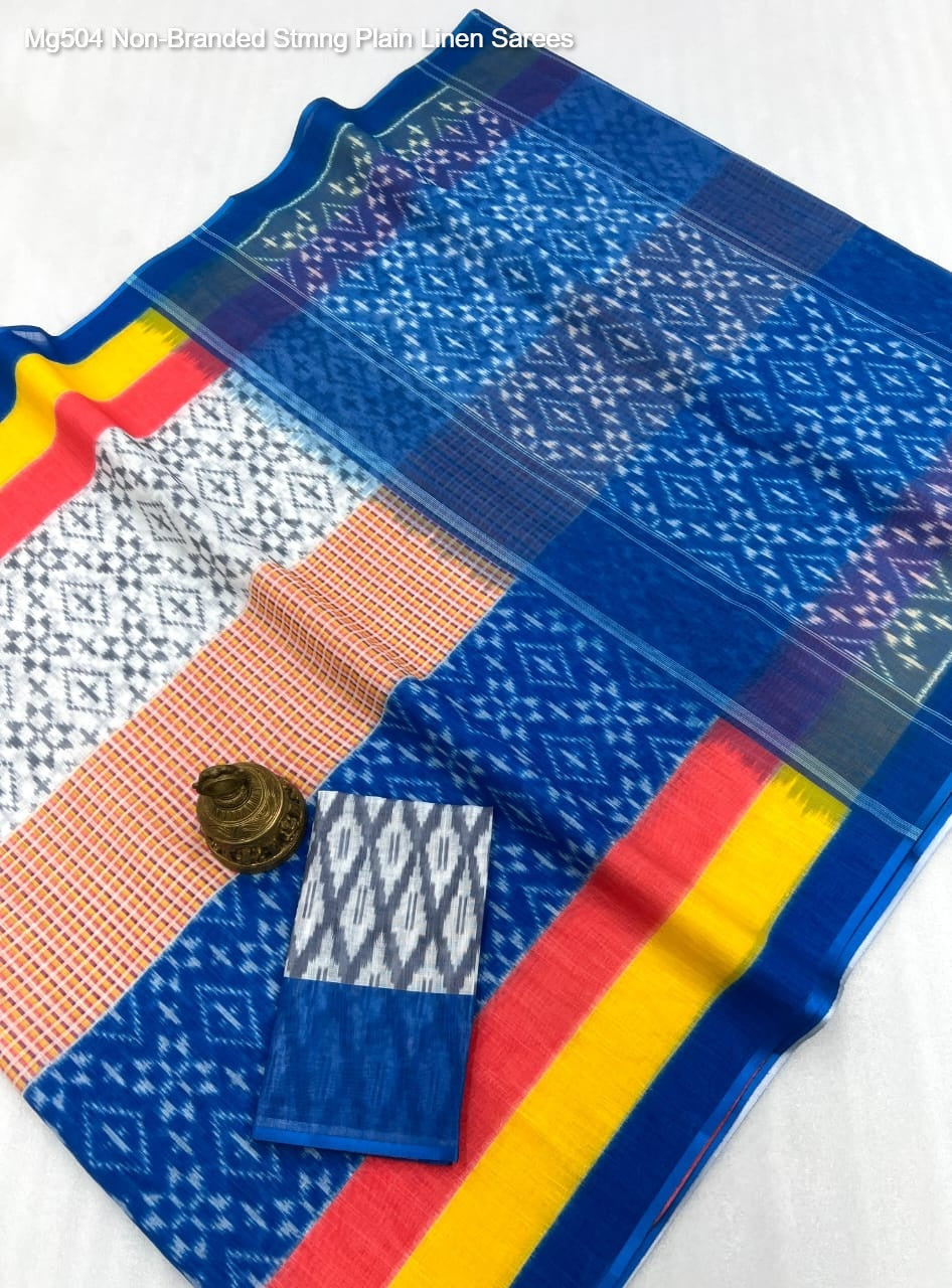 Mg504 Non-Branded Stmng Plain Linen Sarees