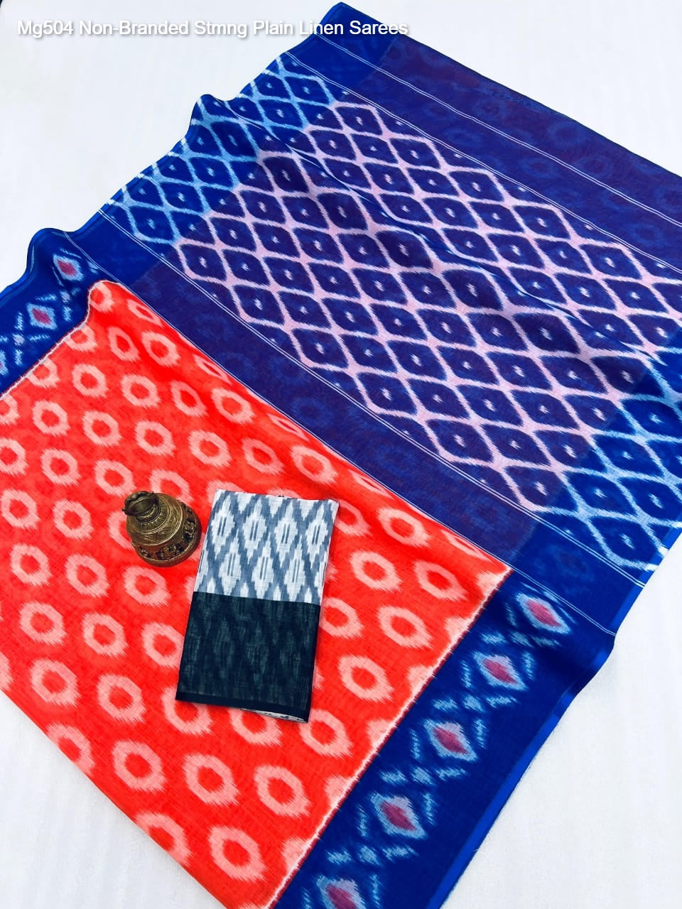 Mg504 Non-Branded Stmng Plain Linen Sarees