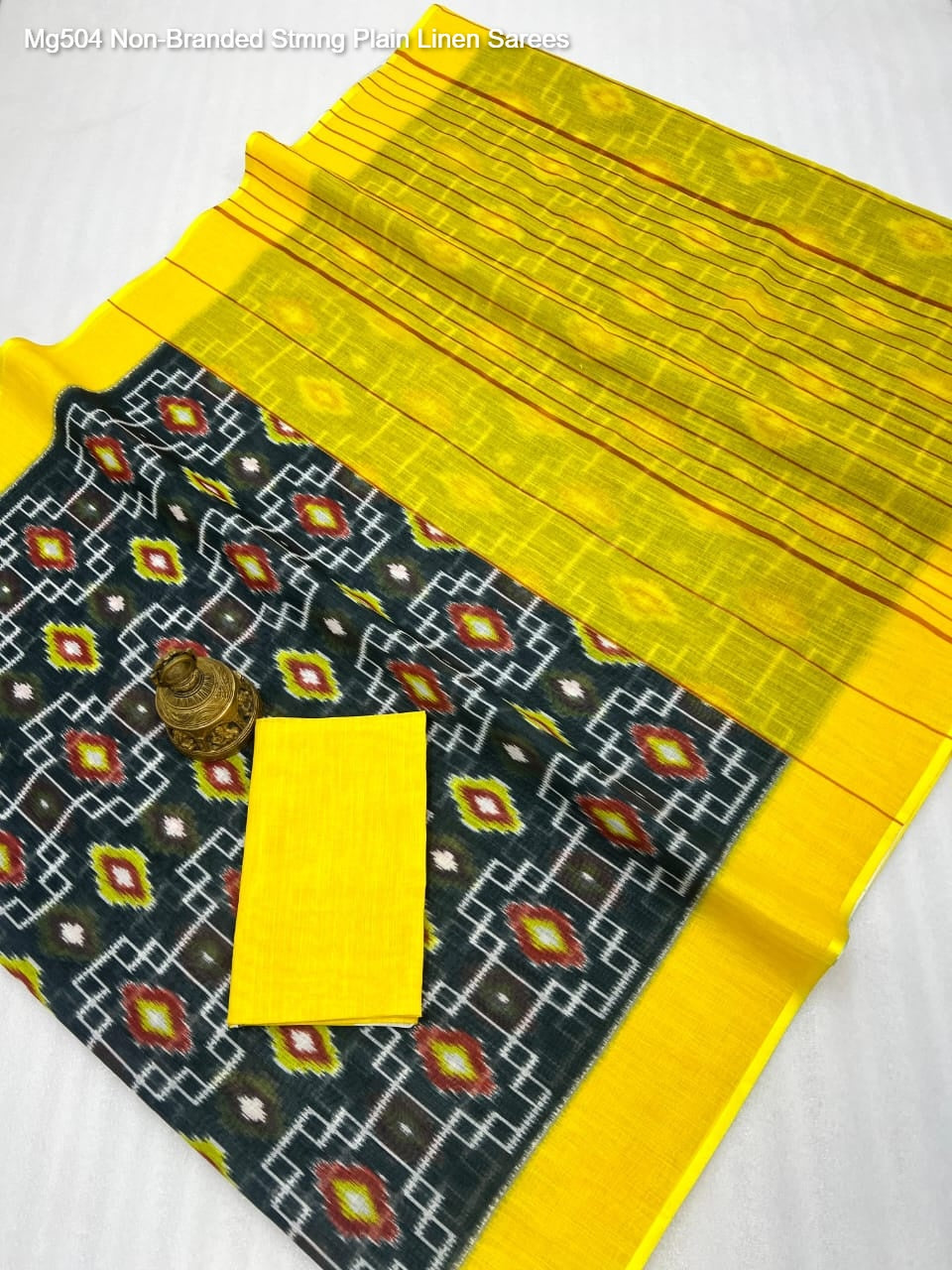 Mg504 Non-Branded Stmng Plain Linen Sarees