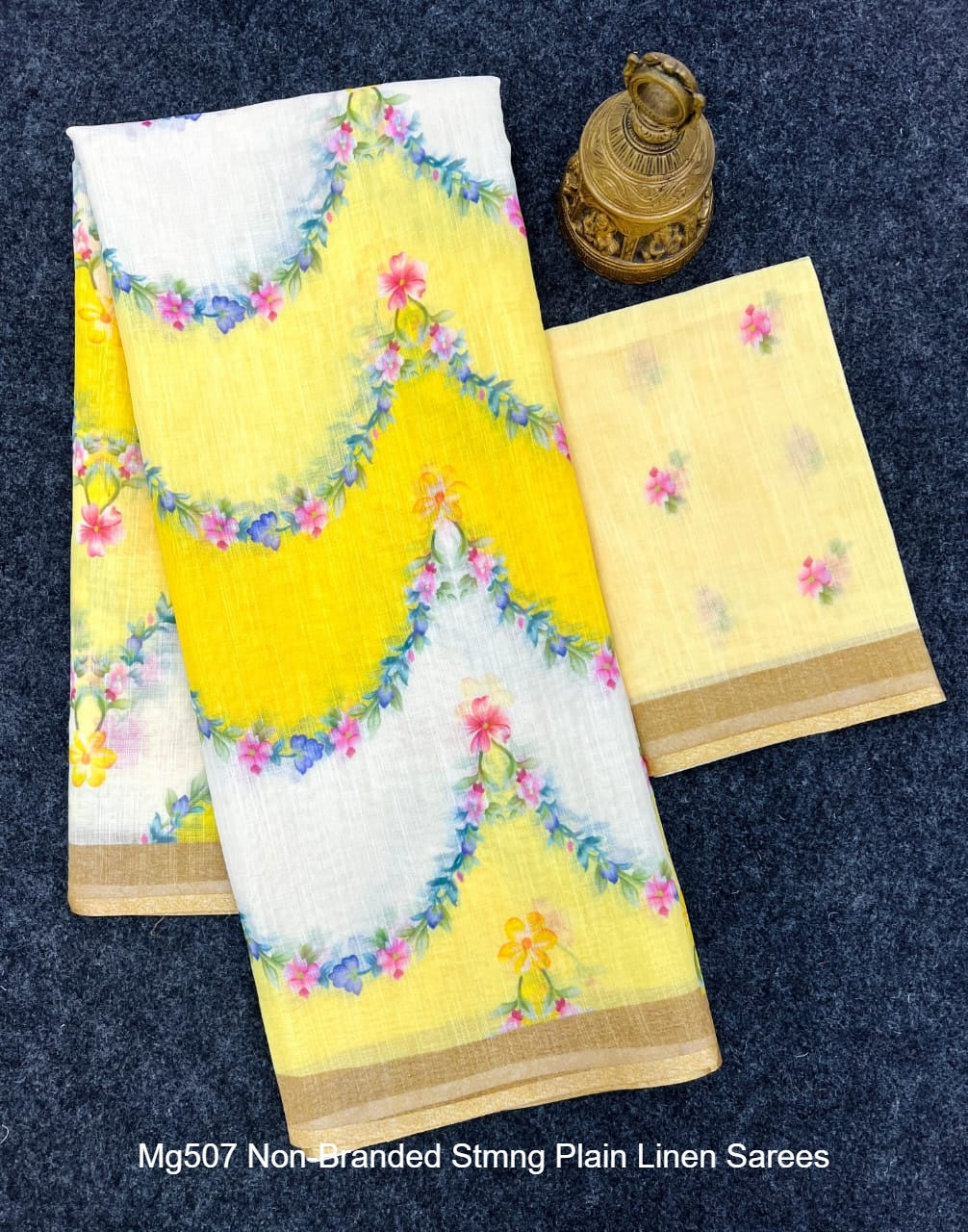 Mg507 Non-Branded Stmng Plain Linen Sarees