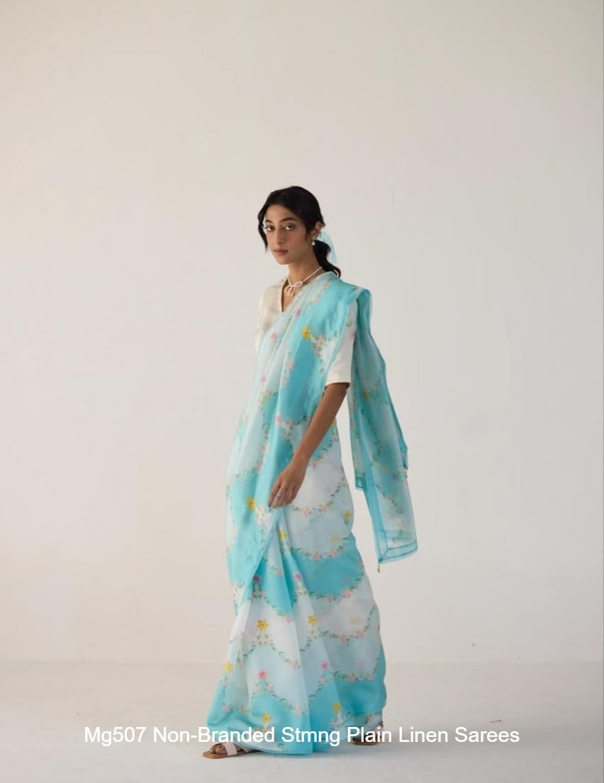 Mg507 Non-Branded Stmng Plain Linen Sarees
