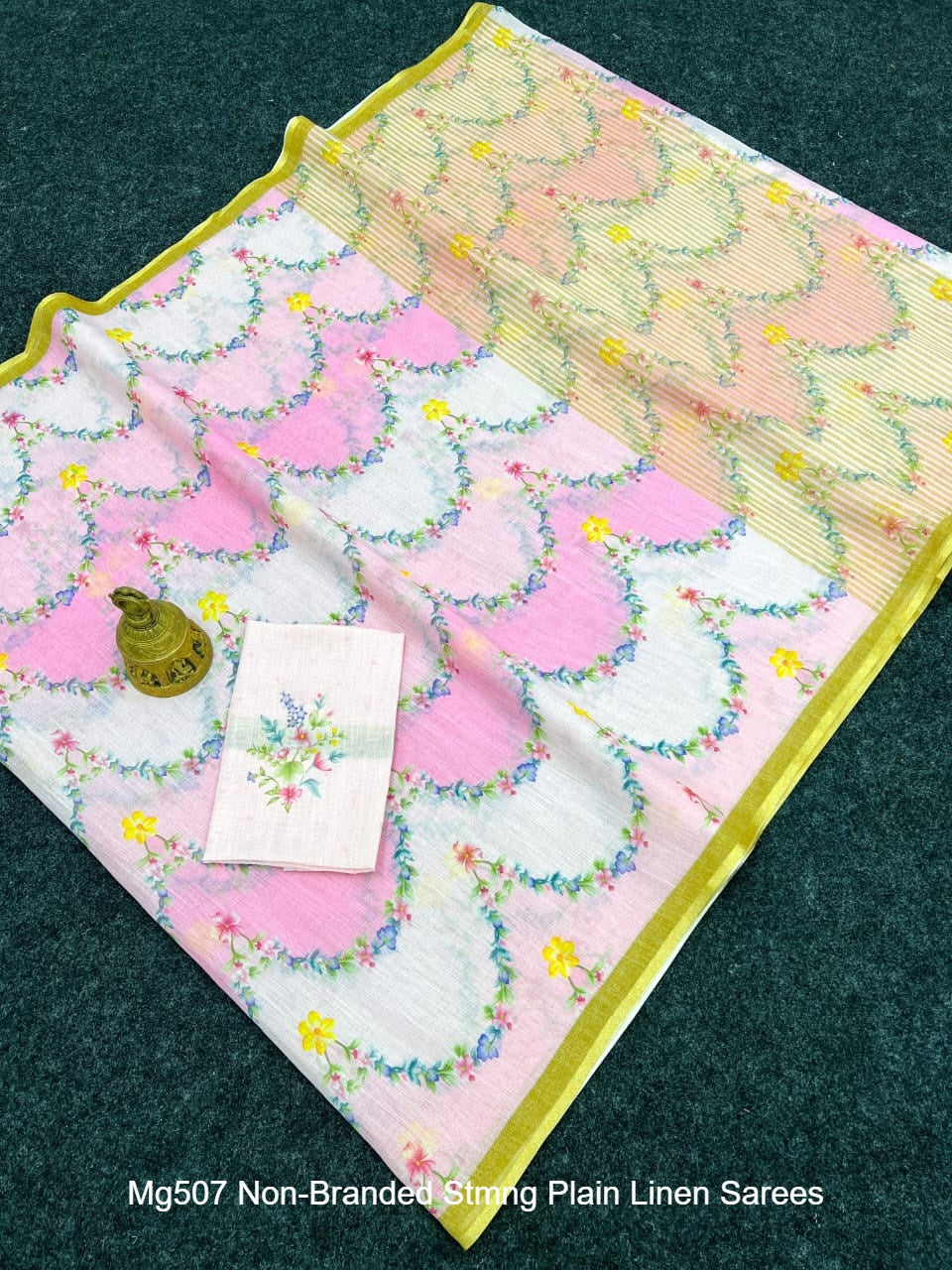 Mg507 Non-Branded Stmng Plain Linen Sarees