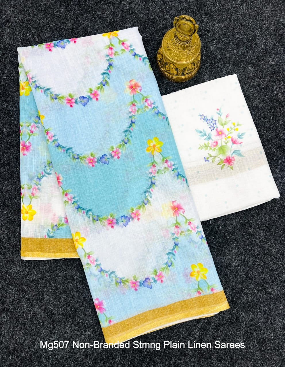 Mg507 Non-Branded Stmng Plain Linen Sarees