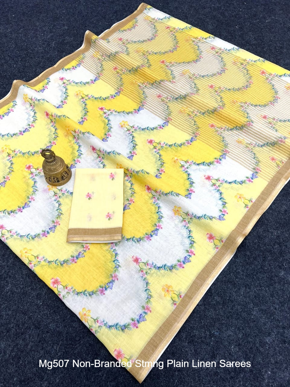 Mg507 Non-Branded Stmng Plain Linen Sarees