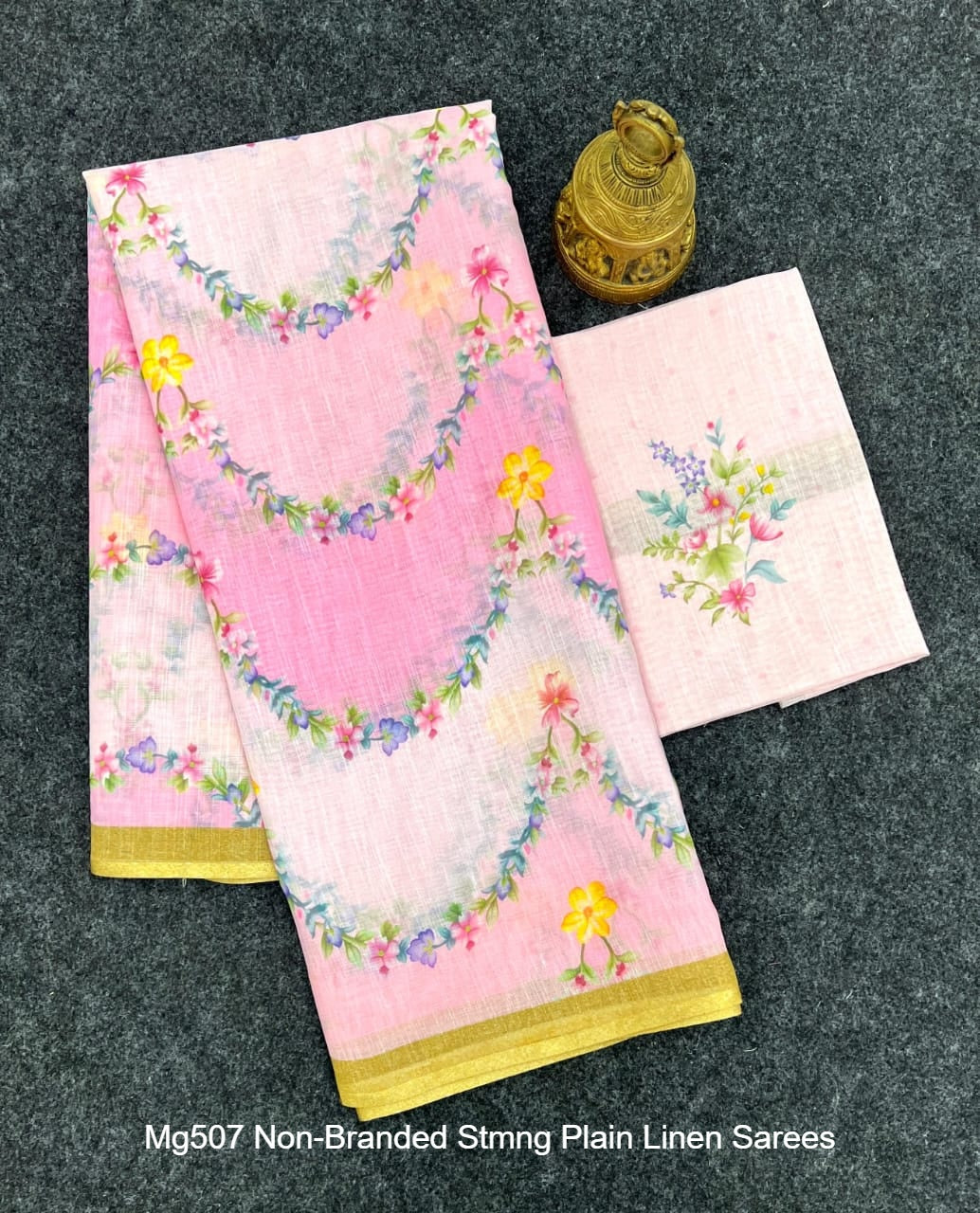 Mg507 Non-Branded Stmng Plain Linen Sarees