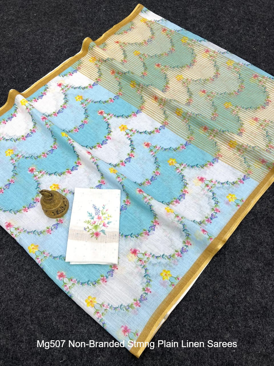 Mg507 Non-Branded Stmng Plain Linen Sarees