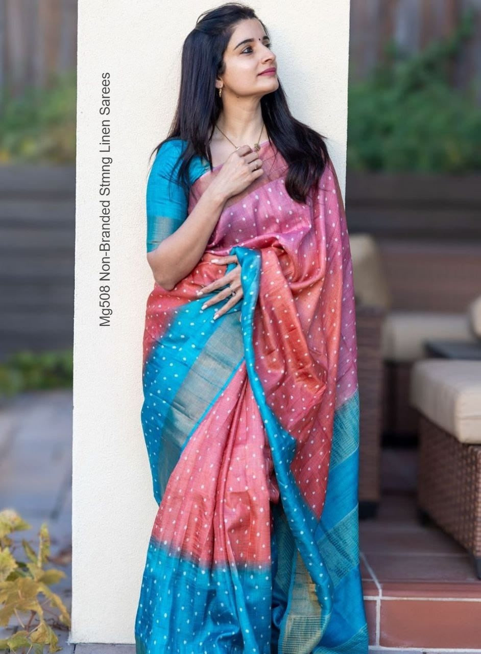 Mg508 Non-Branded Stmng Linen Sarees