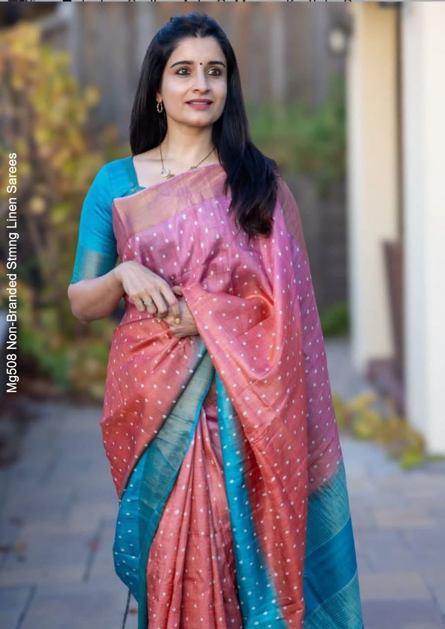 Mg508 Non-Branded Stmng Linen Sarees