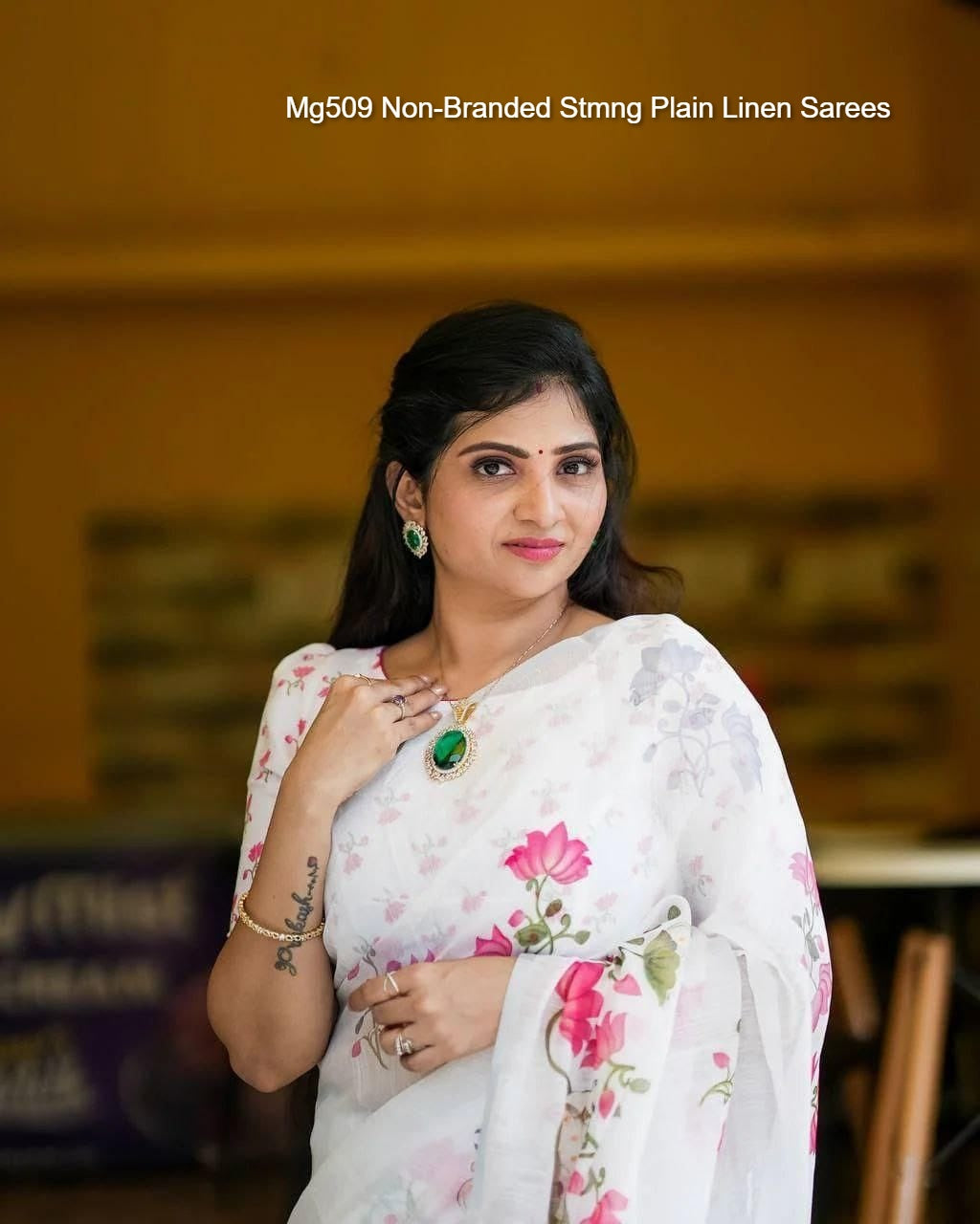 Mg509 Non-Branded Stmng Plain Linen Sarees