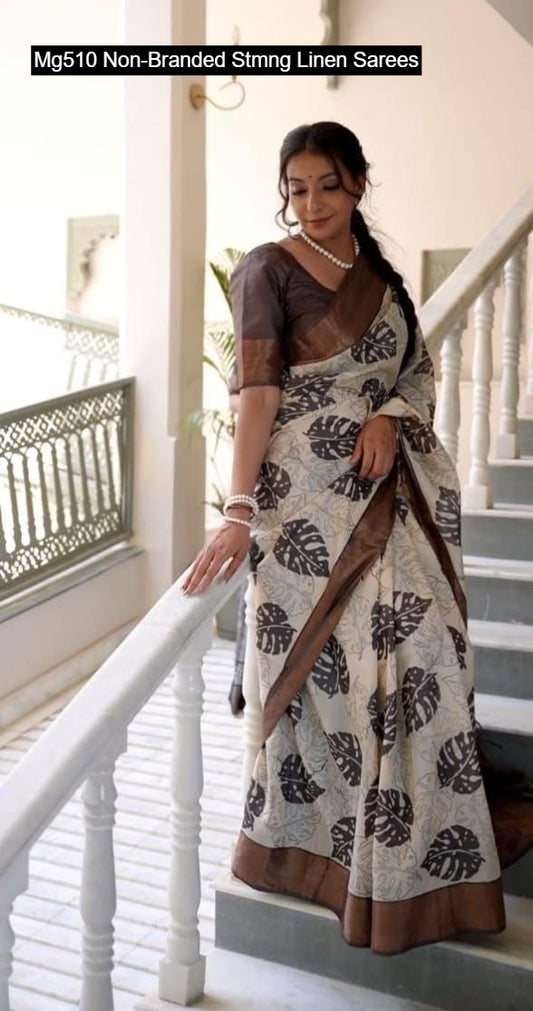 Mg510 Non-Branded Stmng Linen Sarees