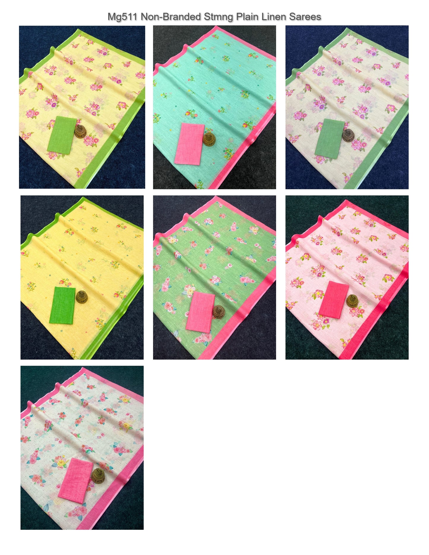 Mg511 Non-Branded Stmng Plain Linen Sarees