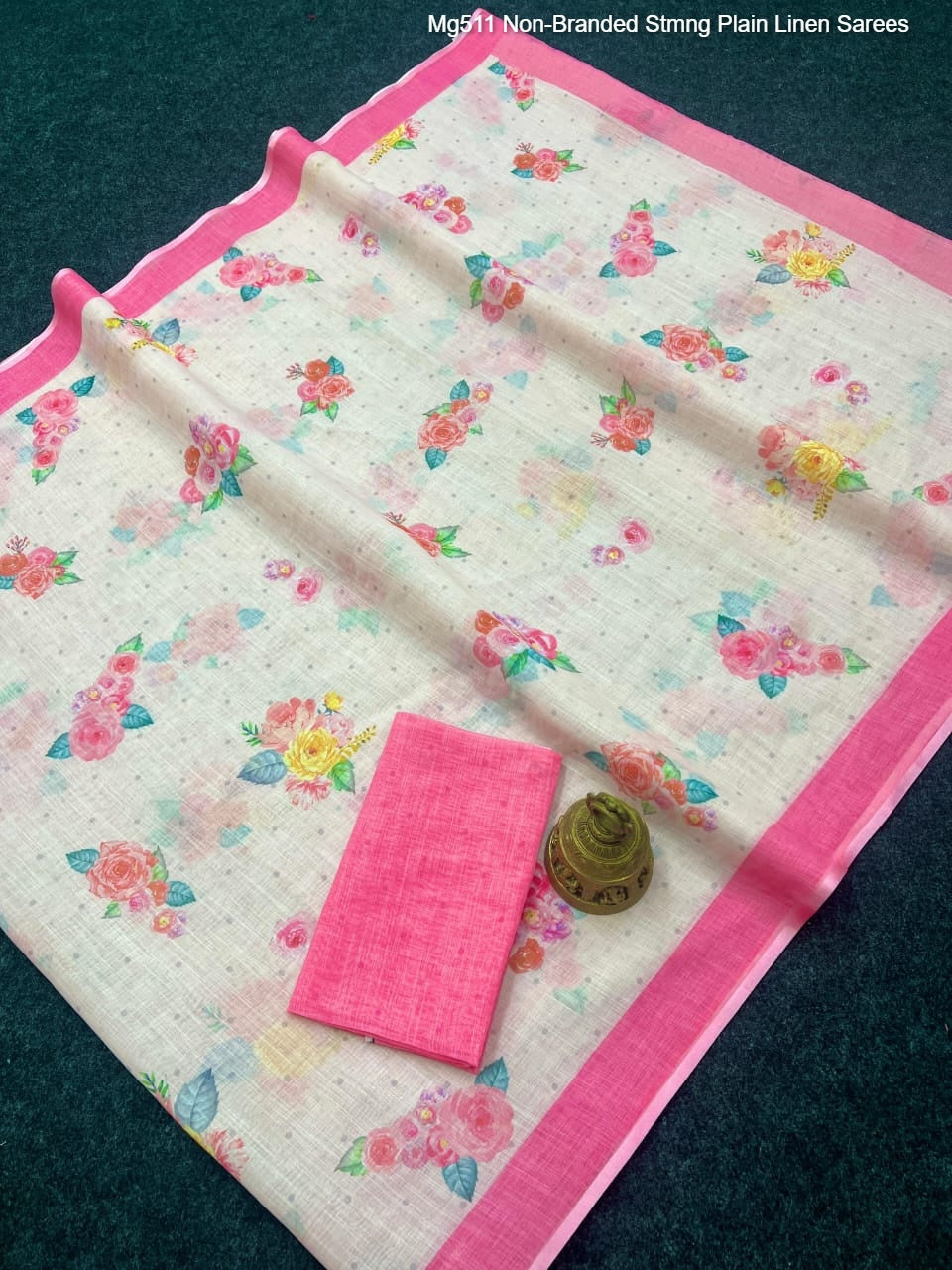 Mg511 Non-Branded Stmng Plain Linen Sarees