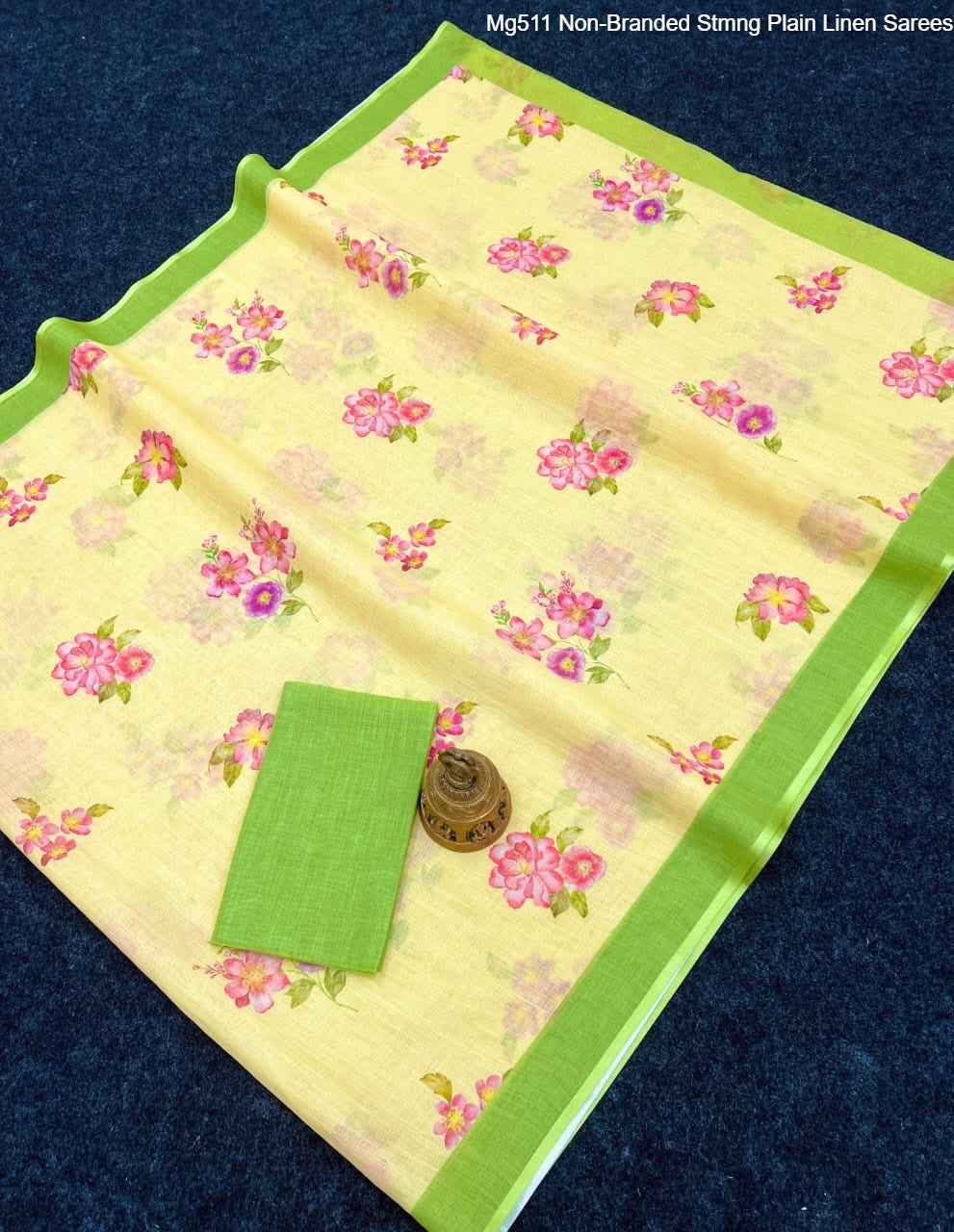 Mg511 Non-Branded Stmng Plain Linen Sarees