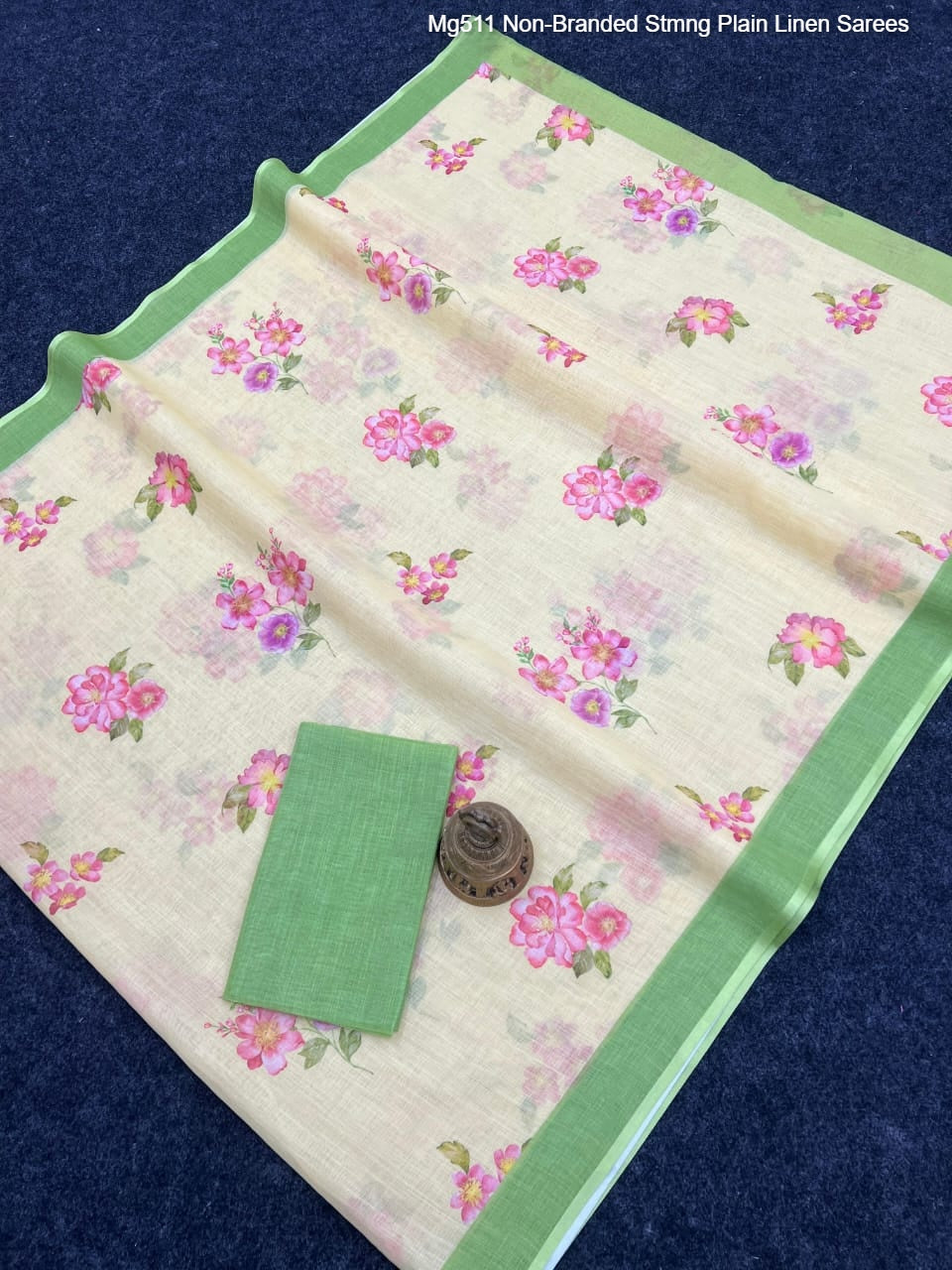 Mg511 Non-Branded Stmng Plain Linen Sarees