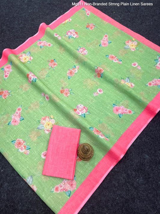 Mg511 Non-Branded Stmng Plain Linen Sarees