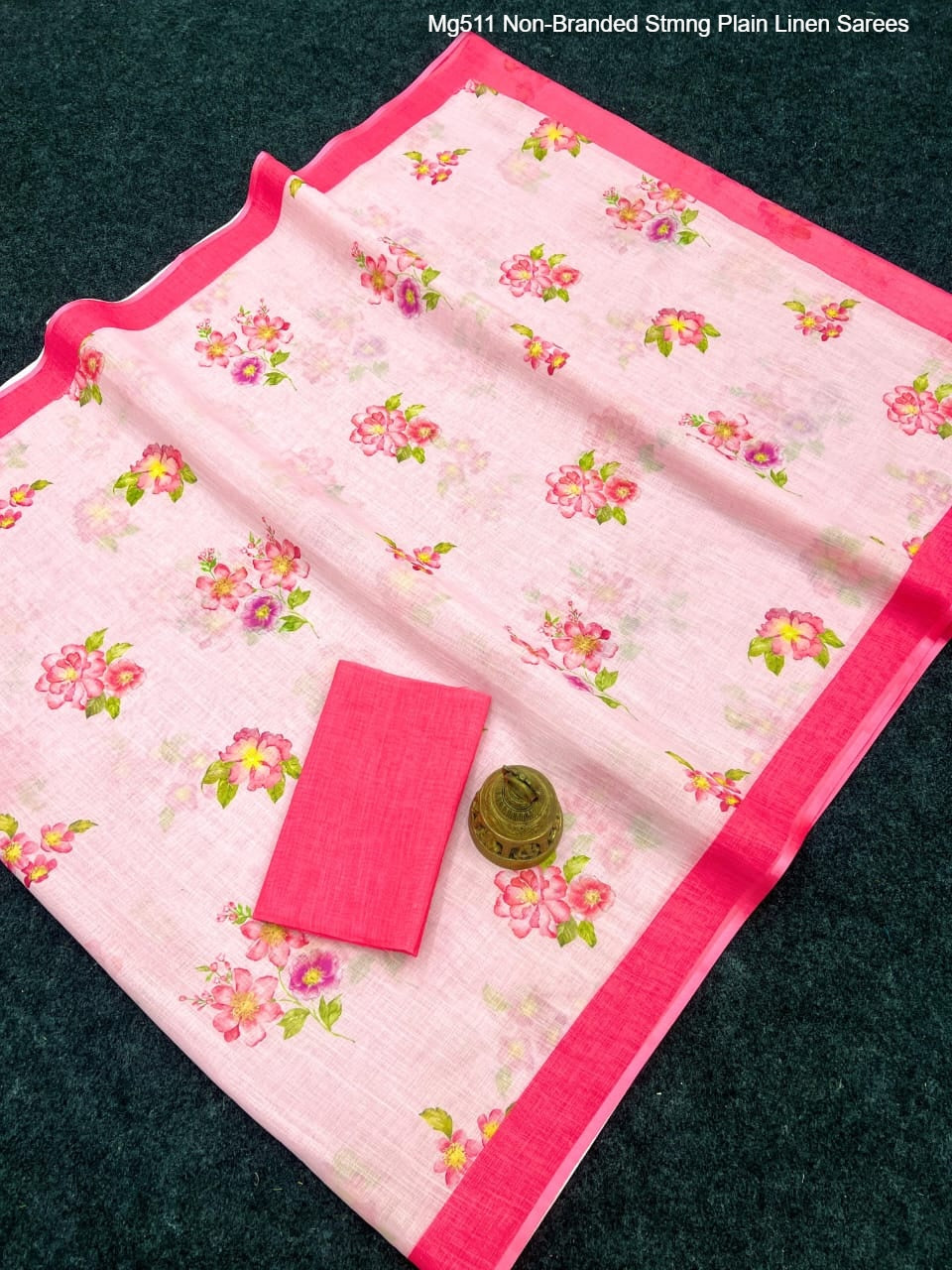 Mg511 Non-Branded Stmng Plain Linen Sarees