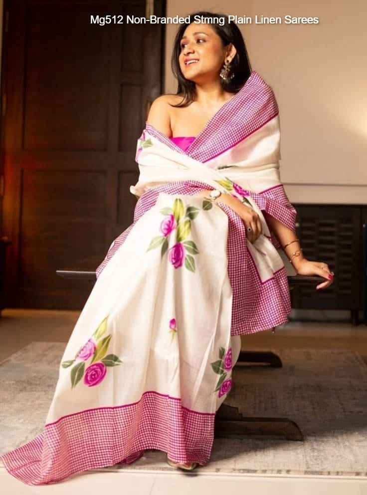 Mg512 Non-Branded Stmng Plain Linen Sarees