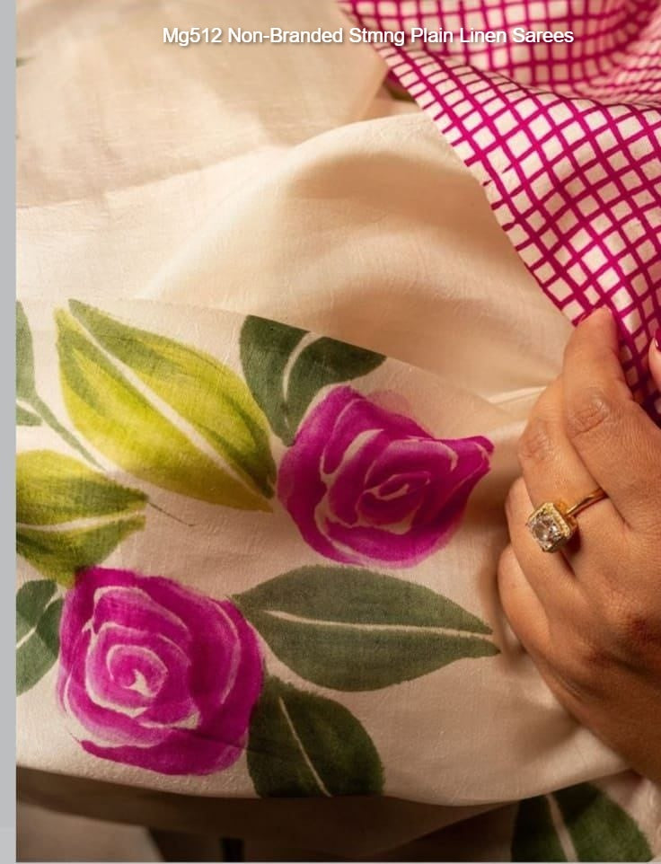 Mg512 Non-Branded Stmng Plain Linen Sarees