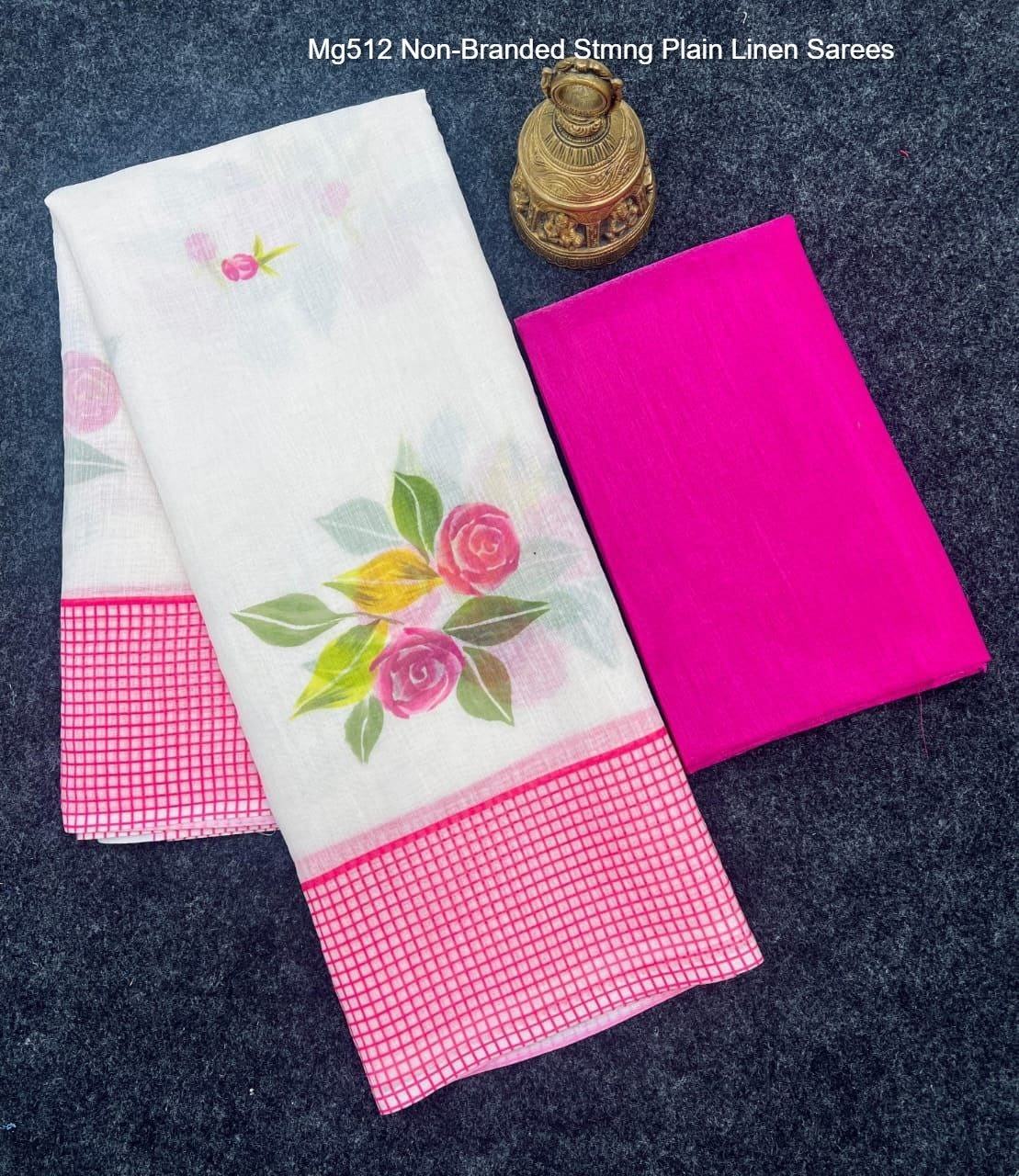 Mg512 Non-Branded Stmng Plain Linen Sarees
