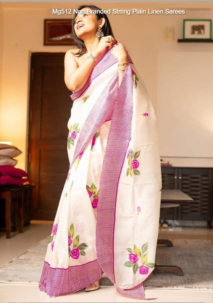 Mg512 Non-Branded Stmng Plain Linen Sarees