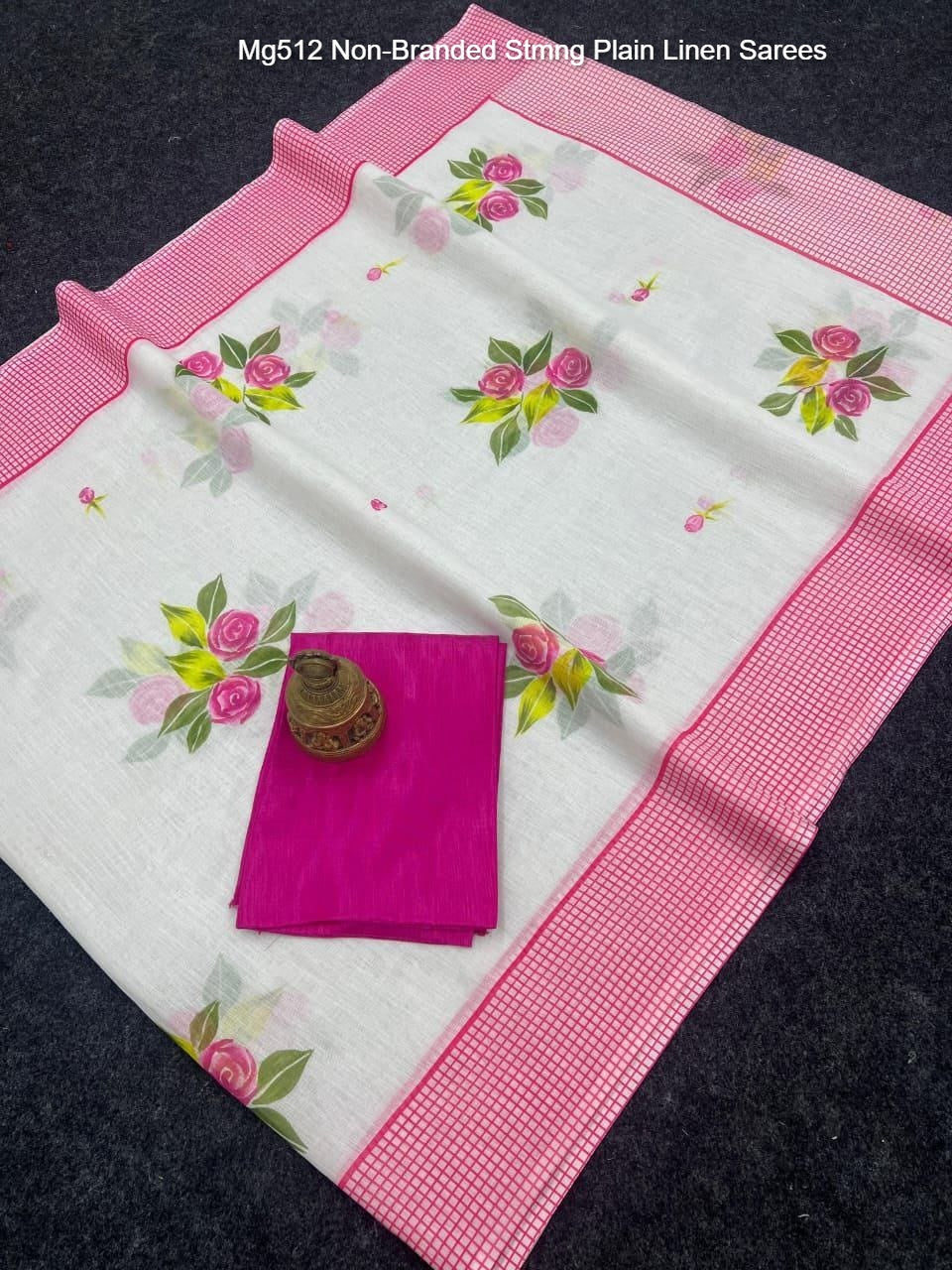 Mg512 Non-Branded Stmng Plain Linen Sarees