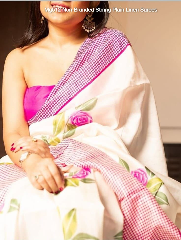 Mg512 Non-Branded Stmng Plain Linen Sarees