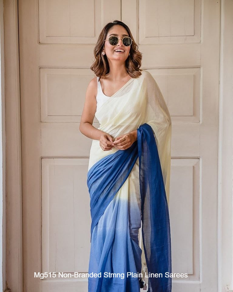 Mg515 Non-Branded Stmng Plain Linen Sarees