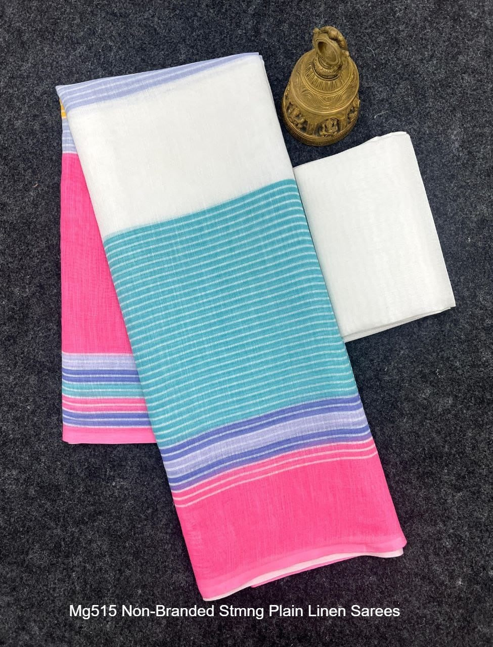 Mg515 Non-Branded Stmng Plain Linen Sarees