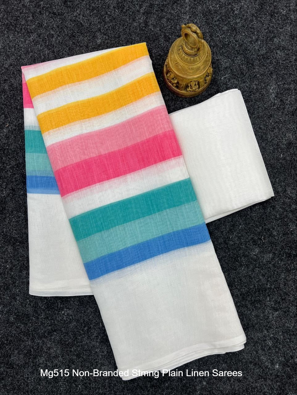 Mg515 Non-Branded Stmng Plain Linen Sarees